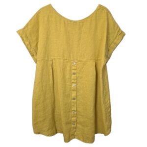 Terzo Millennio Yellow Linen Blouse Top Sz Large Relaxed Buttons Lagenlook
